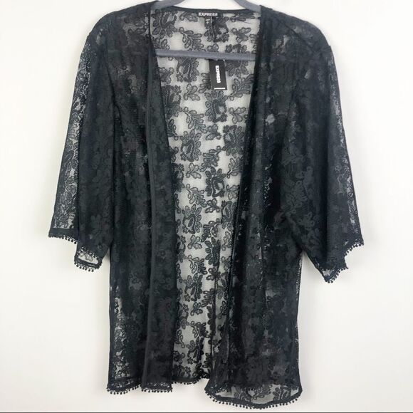 EXPRESS | Lace Kimono Black Short Sleeve New Small - Picture 1 of 8